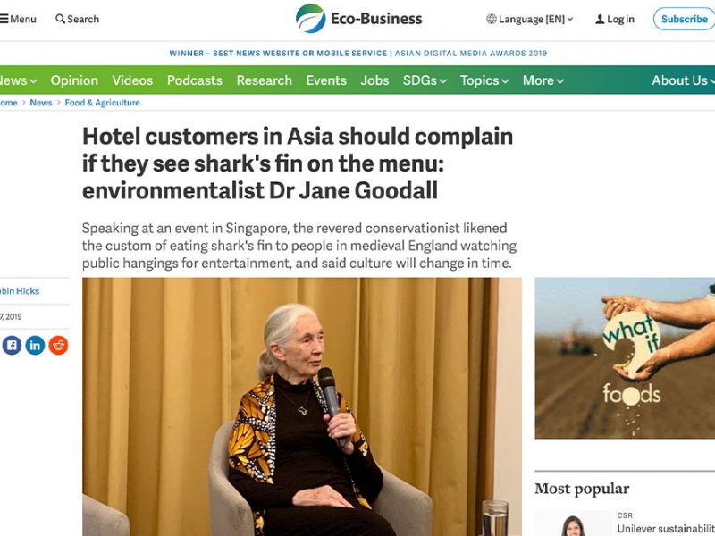 Hotel customers in Asia should complain if they see shark's fin on the menu: environmentalist Dr Jane Goodall